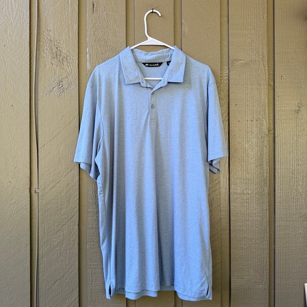 TravisMathew Polo Shirt Mens XXL Light Blue Heathered Athletic Classic Golf